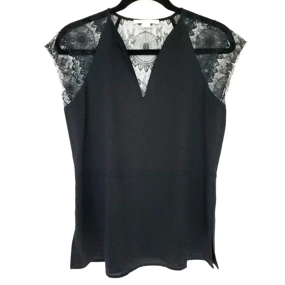 Cooper & Ella Top Size Medium Black Lace Inset V-Neck Sleeveless See Thru Back - Picture 1 of 12